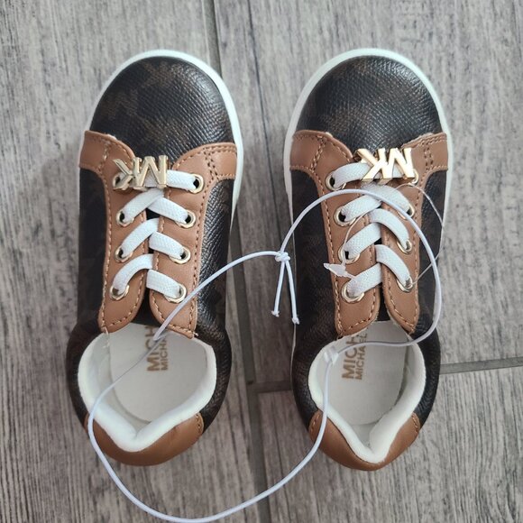 MICHAEL Michael Kors NWT toddlers lace up brown and white sneakers size 6 - Picture 7 of 12